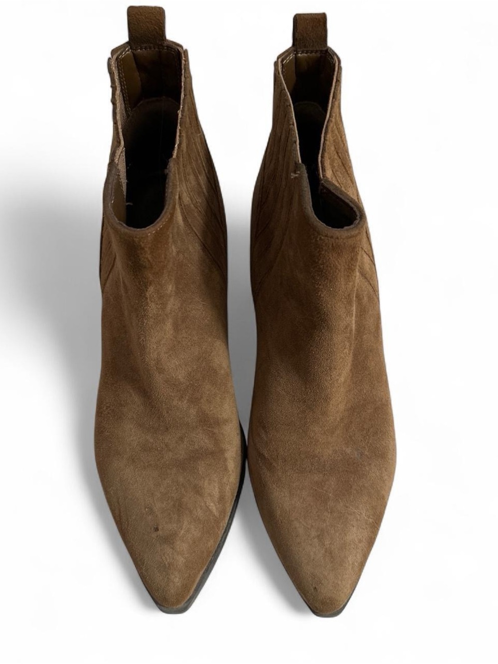 Marc Fisher Brown Suede Pointed-Toe Ankle Booties Block Heel Women’s 8